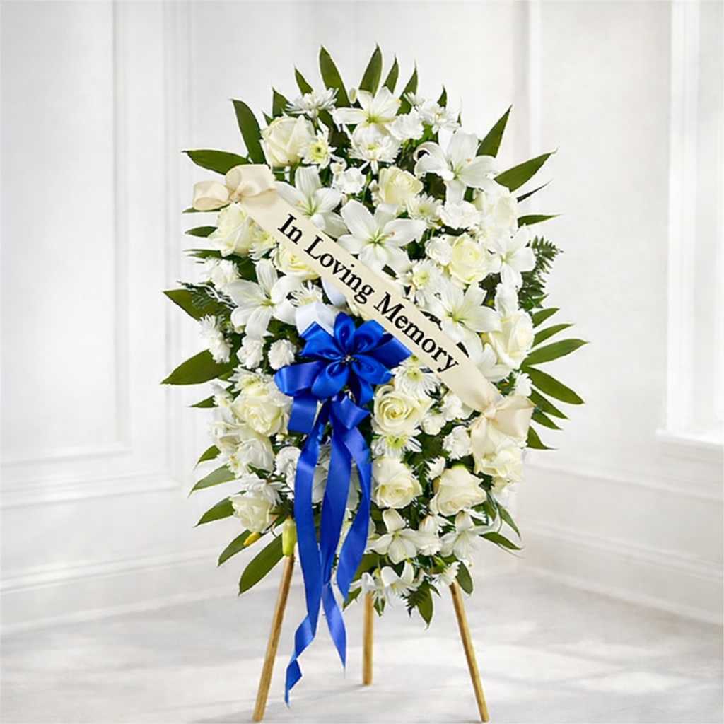Exquisite Tribute Standing Spray with Memorial Ribbon Deluxe