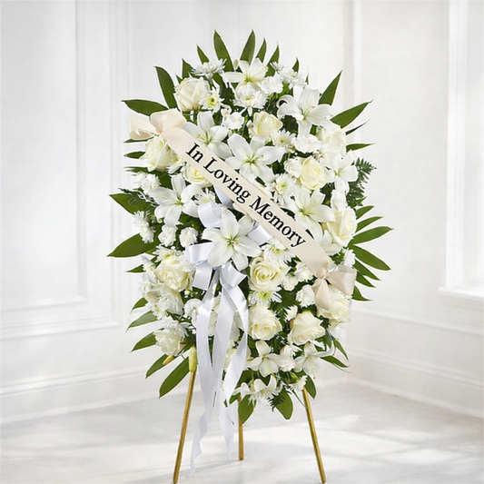 Exquisite Tribute Standing Spray with Memorial Ribbon Deluxe