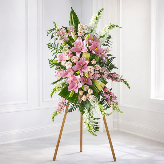 Elegant Embrace Standing Spray – Pink Sympathy Flowers Deluxe