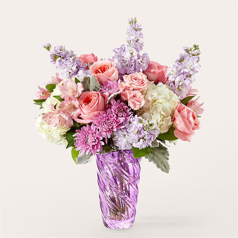Silver Lining Bouquet Soft Pink Roses & Hydrangea Arrangement
