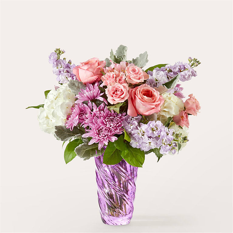 Silver Lining Bouquet Soft Pink Roses & Hydrangea Arrangement