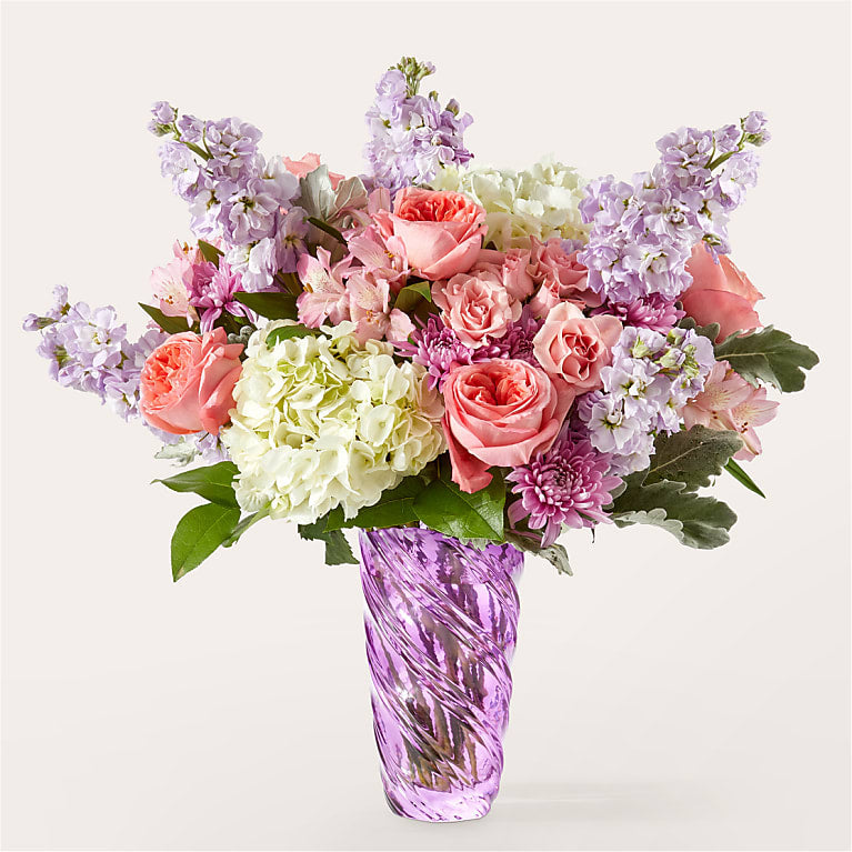 Silver Lining Bouquet Soft Pink Roses & Hydrangea Arrangement