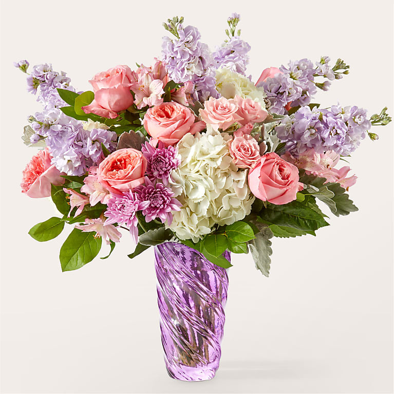 Silver Lining Bouquet Soft Pink Roses & Hydrangea Arrangement