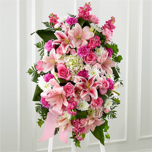 Comforting Standing Spray | Pink Funeral Standing Flowers Premium