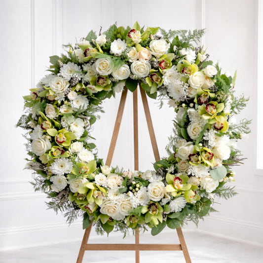 Elegant White Orchid Sympathy Wreath