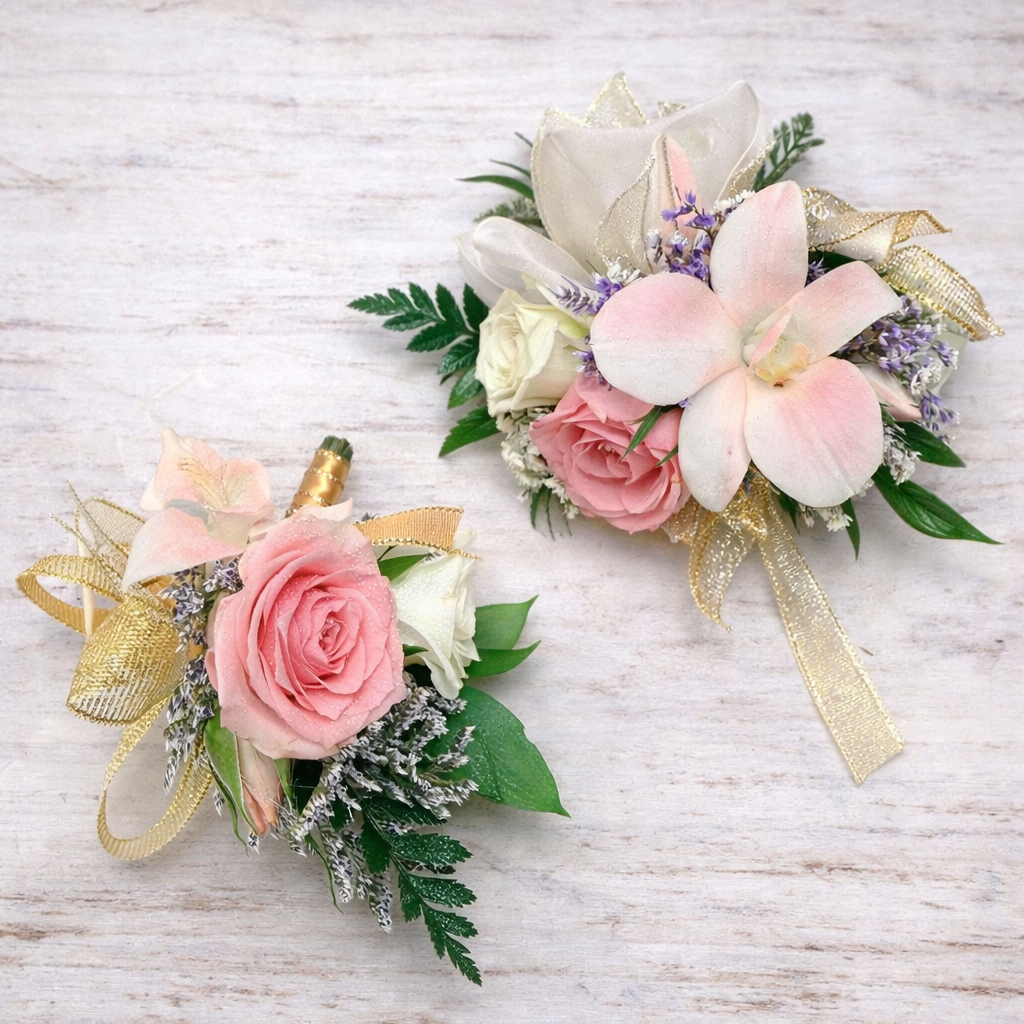 Prom Corsage & Boutonniere Set (6 Styles A-F) – Custom Match Your Dress