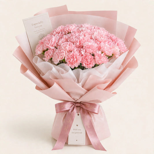 Blush Carnation Bouquet — fresh pink carnations, hand-wrapped in blush pink paper by LaLa Florist in Baldwin Park