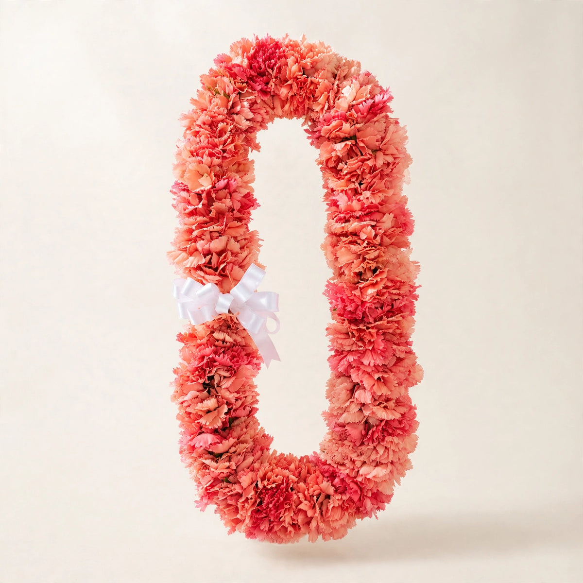 Carnation Graduation Lei — pink and red fresh carnations hand-strung with a ribbon finish, handmade by LaLa Florist in Baldwin Park