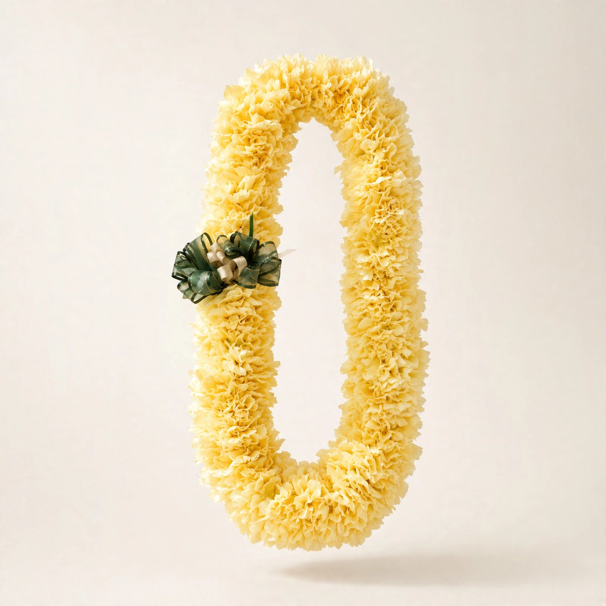 Carnation Graduation Lei — yellow fresh carnations hand-strung with a ribbon finish, handmade by LaLa Florist in Baldwin Park